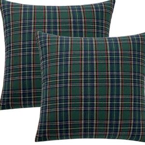 🆕 PB RL Style Tartan Plaid EURO Pillow Covers in 
22” x 22” Navy & Green